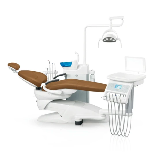 Fengdan BZ638 Plus - стоматологическая установка, с боковой нижней подачей, со скалером, с микромотором, с интраоральной камерой, с мягкой обивкой, цвет B01 кофейный, в комплекте два стула вр — МедиМакс
