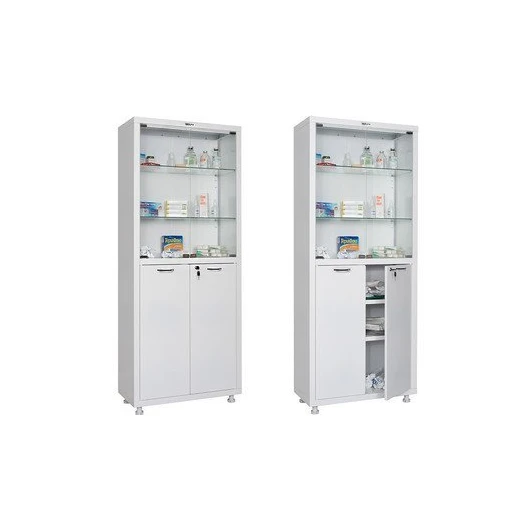 Шкаф медицинский HILFE МД 2 1670/SG верх стекло, низ сталь — МедиМакс